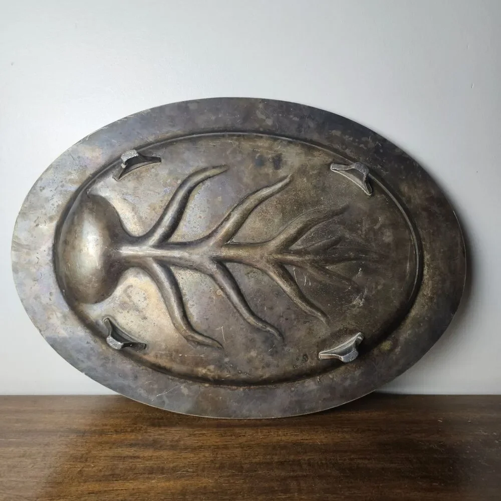 Vintage Wm. Rogers & Son Heavy Patina Silver-Plated Serving Platter Tree of Life